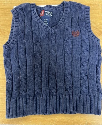 Chaps Ralph Lauren Cable Knit Sweater Vest Size 2T Navy Blue Crest On Chest - Image 1 of 3