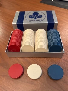 Juego de 100 fichas de póquer de arcilla Mason’s GEM de colección con caja original años 30-50 - Imagen 1 de 11