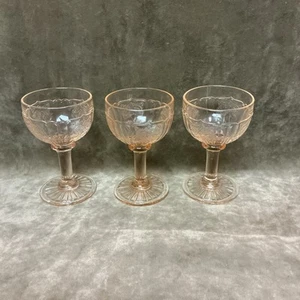 1930s anchor hocking glass pink Mayfair/open rose liquor cocktail stem lot Of 3 - Picture 1 of 4