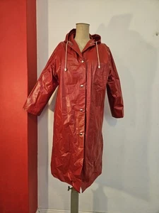 Vintage 70s Rain Coat Windbreaker RAINCOAT Jacket Red Glossy XS-S Fits AU 8-10 - Picture 1 of 13