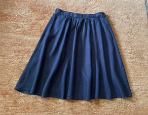 St Tropez West 100% Linen A-Line Midi Skirt Navy Blue Size M with Pockets - Picture 1 of 9