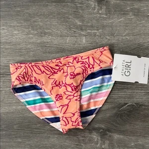 Athleta Girl Reversible Bikini Bottom Peach Floral Size Small - Picture 1 of 6