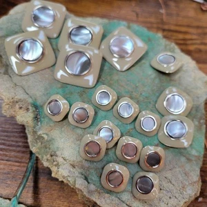 Juego De Colección De 21 Botones Cuadrados Masilla Y Abulón Metal Vástago 3 Tamaños - Imagen 1 de 5