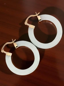 NACHLASS MASSIVE 14K GELBGOLD HELLGRÜNE JADE 5mm 1,25" CREOLEN #7821 - Bild 1 von 4