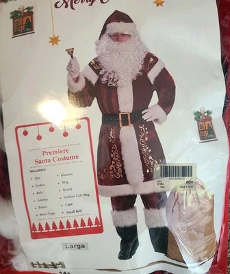 Christmas Santa Claus Costume for Men Adult 12pcs Santa Suit Deluxe Size L - Image 1 of 4