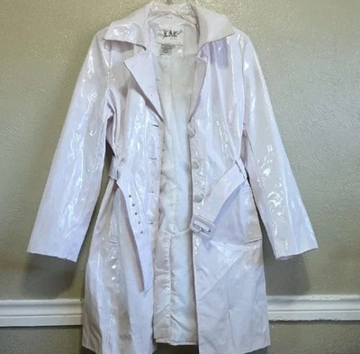Abrigo de Lluvia LAL Vintage Cinturón Cuello Largo Para Mujer Talla L Blanco Brillante Años 80... Foto 1 de 4