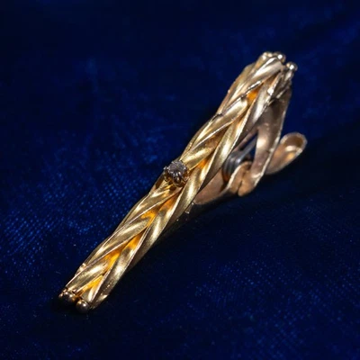 Vintage Handmade 14k Gold Mens Tie Bar Clip Yellow Old Cut Style Ivy MCM 5.06g - Image 1 of 4