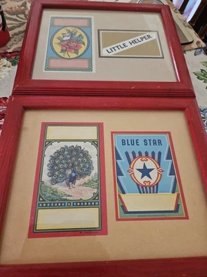 VTG Pair Of Broom Labels Wood Framed Art Prints Litho Prints in USA 9.5" X 11.5" - Image 1 of 4