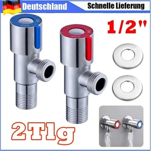 2x Edelstahl Eckventil Waschbecken Regulierventil 1/2 Zoll Warm Kalt Kugelventi - Bild 1 von 12