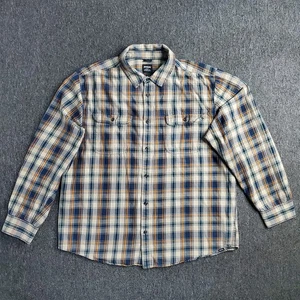 prAna Shirt Mens XL Tan Edgewater Flannel Long Sleeve Standard Fit Pockets Plaid - Picture 1 of 16