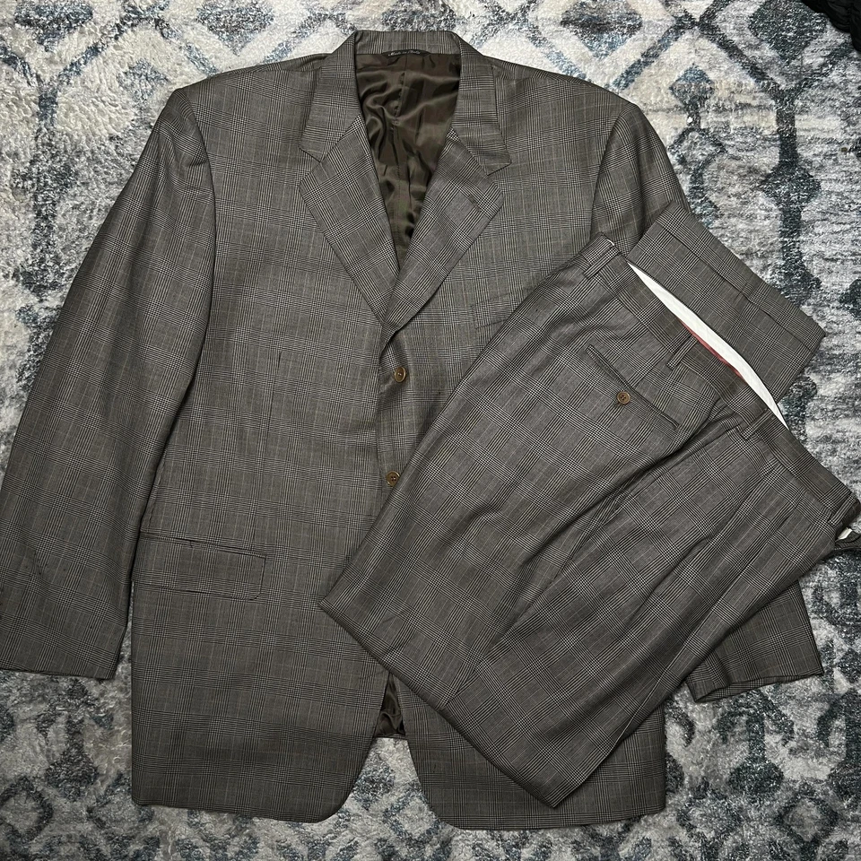 Traje Canali Para Hombre EU 62L US 52L Gris Marrón Glen Cuadros 2 Botones Lana Hecho en Italia Foto 1 de 4