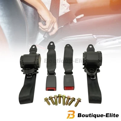 2x 3 Point Safety Seat Belt Straps Retractable Adjustable Belt Kit Car Vehicle - Image 1 of 4