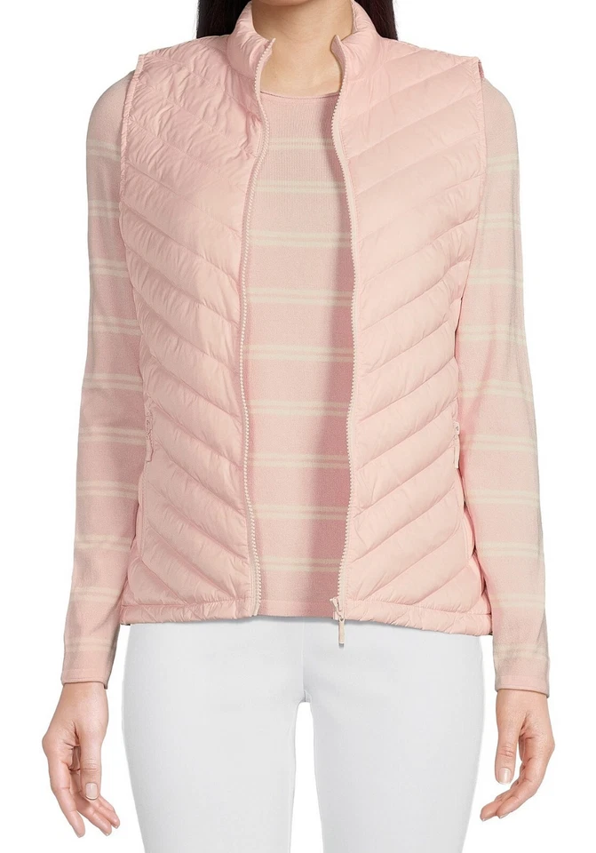 J. MCLAUGHLIN ЖЕНЩИН LUMI ЖИЛЕТ ВНИЗ И ПЕРЬЯ СВЕТ ПОЛНЫЙ МОЛНИИ МЯГКИЙ РОЗОВЫЙ XS И M - Изображение 1 из 1