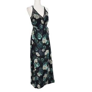 Adelyn Rae Womens Maxi Wrap Dress Small Black Dark Floral Lace High Slit Fairy - Picture 1 of 9