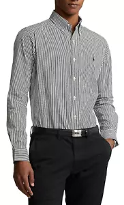 Ralph Lauren Striped Poplin Dress Shirt Men's XL Classic Fit Black White NEW - Picture 1 of 12