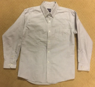 Camisa de vestir Arrow Oxford azul universitario a rayas con botones para niños talla 14 Foto 1 de 4