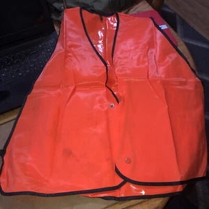 Vintage Orange Vinyl Safety Vest .. All You Need ! One Size Fits All ! - Picture 1 of 2