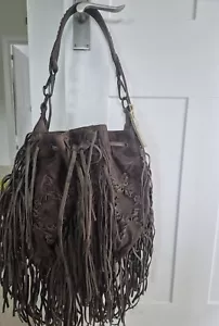 ***STUNNING*** ALL SAINTS BONITA LEATHER Brown SHOULDER FRINGE BAG NWT - Picture 1 of 7