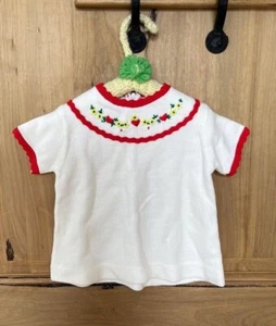Vintage 70s Little Baby Girl White w/Red Yellow Green Embroidered Knit Top Dress - Picture 1 of 6