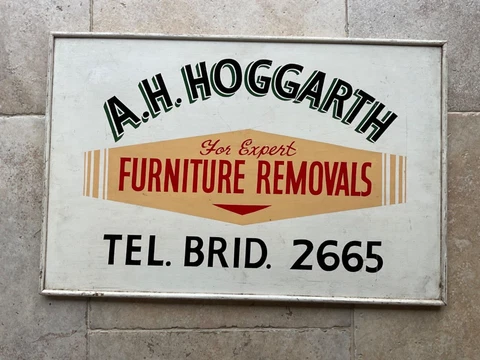 Vintage 1950s BRIDLINGTON SIGN Advertising HOGGARTH Furniture Removal Transport Cover