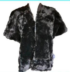 Vintage Black Rabbit Fur Stole Shrug 1950s Glam - Picture 1 of 2