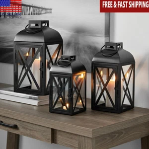 New Decorative Black Metal Lantern Candle Holder for Tealights & Pillar Candles - Picture 1 of 2