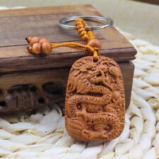 Dragon Shaped Pendant Car Keychain Keyring Key Chain Ornament Wood Carving Gift