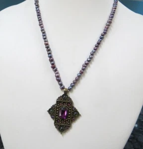 Vintage Freshwater Cultured Black Pearl Pendant Necklace - Picture 1 of 16