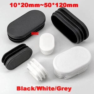 Black Oval Plastic Plugs Tube Inserts End Caps Protector Bungs Table Chair Feet - Picture 1 of 23