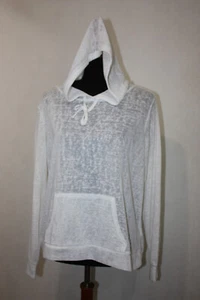 Weatherproof Vintage Sz M White Gauze Knit Hooded Pullover Sweater Pouch Pocket - Picture 1 of 6