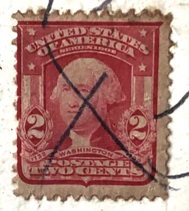 ANTIQUE US GEORGE WASHINGTON 2 CENT CARMINE RED STAMP 1902-1903 ON POSTCARD - Picture 1 of 10