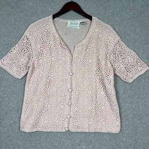 VTG Shenanigans Top Size M Hand Knitted Pink Crochet Ramie Cotton Blend Boho Y2K - Picture 1 of 8
