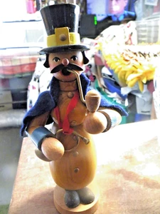 Vintage Erzgebirge German Incense Smoker Handcrafted Wooden Man & Top Hat TAG - Picture 1 of 8