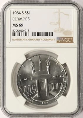 1984-S Olympics $1 Commemorative Silver Dollar NGC MS69 - Image 1 of 2