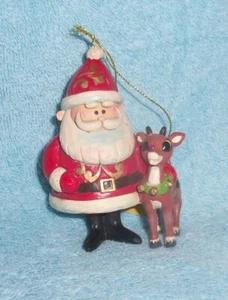 Neu im Karton Weihnachtsmann & Rudolph das Rentier mit der roten Nase 50. Jahrestag Ornament - Bild 1 von 3