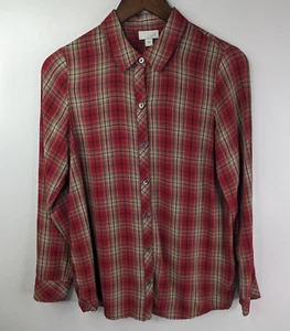 J Jill Long Sleeve Button Up Blouse Women’s Small Red Tartan Plaid Shirt Rayon - Picture 1 of 10