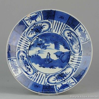 17/18C Japanese Porcelain Plate Kraak Arita Landscape Figure Compartment Antique • 490.87$