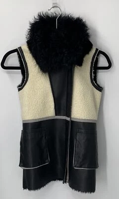 Frankie Morelle Junior girls black faux leather sheep lining fur vest sz 12y - Image 1 of 4