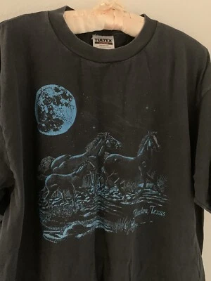 XL 复古满月蓝马跑 T 恤 Houston Texas 80 年代 90 年代复古西部 — 第 1/4 张图片