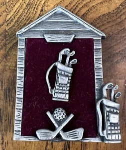 Miniatur Golfschläger Tasche Silber Metall Bilderrahmen Anstecknadel - Bild 1 von 3