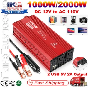 1000W 2000W Auto Wechselrichter DC 12V auf AC 110V Adapter Konverter Stecker 2USB 2AC - Bild 1 von 12