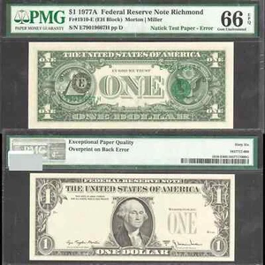 $1 1977-A FRN Natick Test Paper with Overprint on Back Error PMG Gem Unc 66 EPQ - Picture 1 of 2