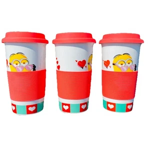 Rare Universal Studios Minion Ceramic 16 oz Travel Mug Cup W/silicone Red Lid X3 - Picture 1 of 4