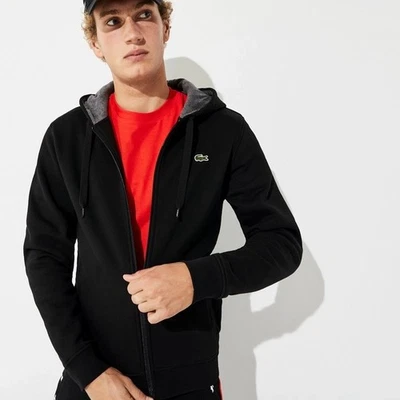 Sudadera con capucha y cremallera Lacoste Sport negra 'Tennis Fleece', talla 3XL nueva con etiquetas Foto 1 de 4