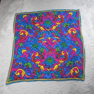 Vintage Silk Scarf Womens 30x30 Japan Multicolor Bright Floral Stained Glass 90s - Picture 1 of 17