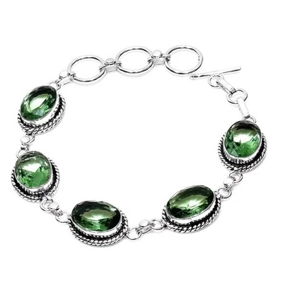 Pulsera Joyería Hecha a Mano Plata Esterlina 925 Piedras Preciosas Amatista Verde Talla-ADJ Foto 1 de 4
