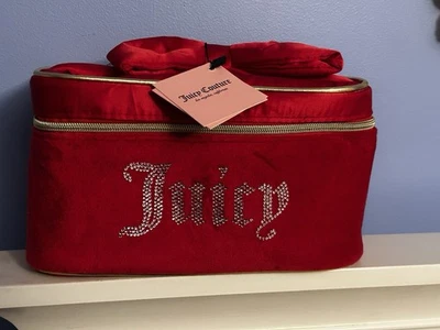 Bolso de aseo Juicy Couture Y2K ROJO con lazo satinado de terciopelo estrás Foto 1 de 4