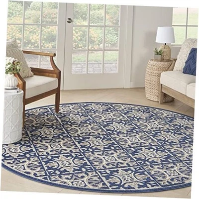  Home Aloha Indoor/Outdoor Blue 7’10” x Round Area Rug, Easy Cleaning, Non  - Image 1 of 4