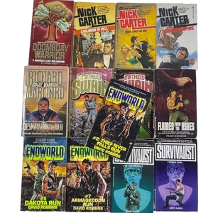 13 Men's Action Adventure series paperback lot Endworld Survivalist Nick Carter - Picture 1 of 5