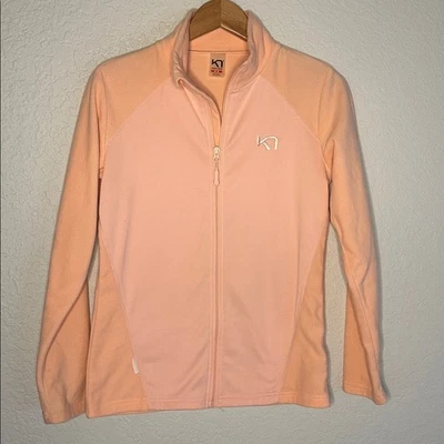 Jaqueta feminina Kari Traa zíper completo atlética Athleisure lã média laranja pêssego - Imagem 1 de 4